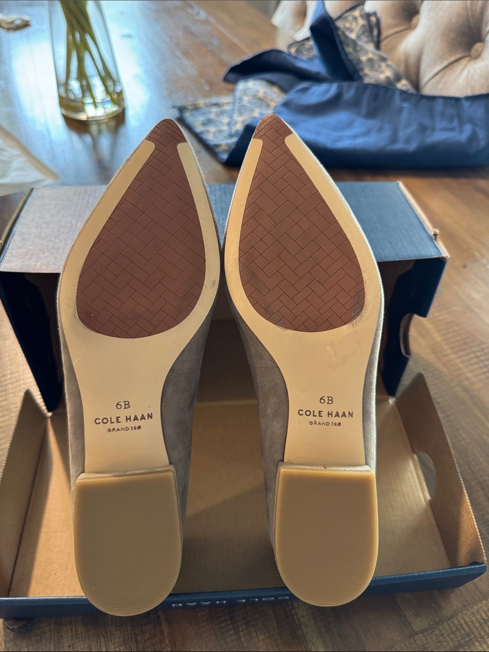 Cole Haan Taupe Suede Pointed-Toe Loafers - Picture 3 of 6